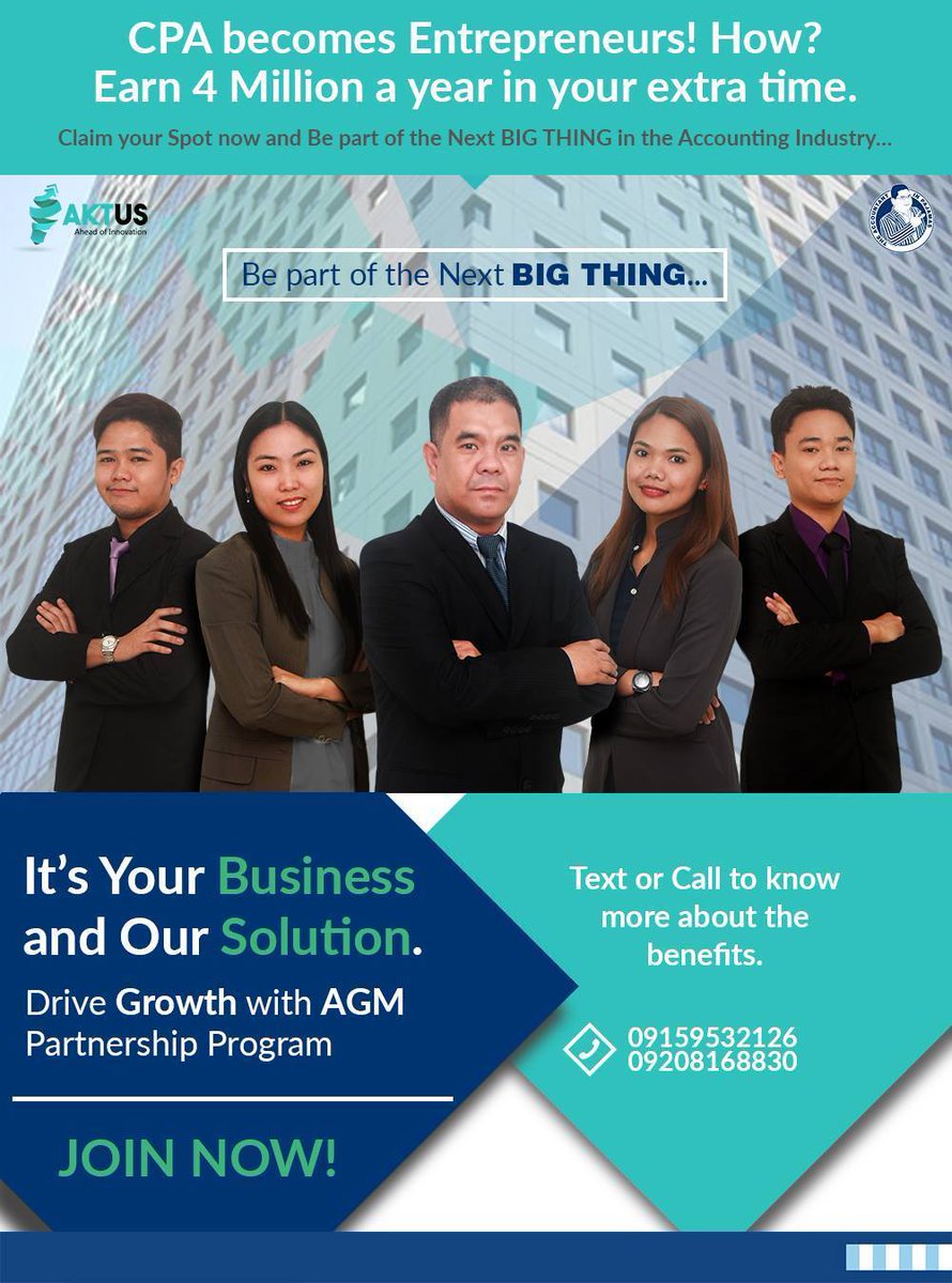 Aktus_Global's tweet photo. @Aktus_Global Looking for Business Partners. We are aiming to help Accountants to become Extraordinary Entrepreneur.
CALL:
09159532126 https://t.co/E2cBivdOBC