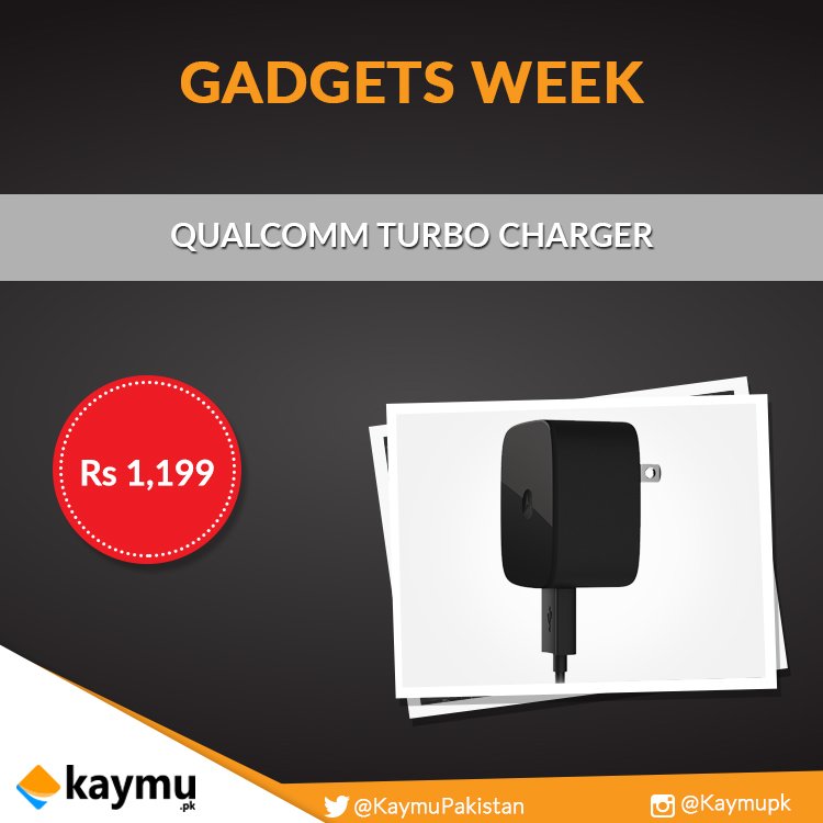 KaymuPk's tweet photo. Qualcomm Turbo Charger” in just Rs. 1,199

For More: https://t.co/aodRnXL9Cp
#Kaymu #GadgetWeek #Turbo #ChargeItUp #ShopWithKaymu https://t.co/z0HgKyrFOe