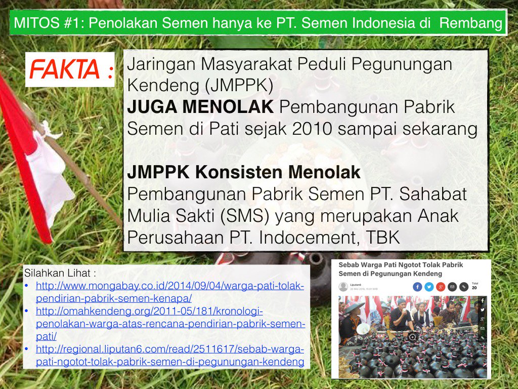 1. <a href="/JmppkRembang/">#IbuPatmi</a> konsisten menolak keberadaan semua pabrik semen, bukan hanya SI #DipasungSemen2