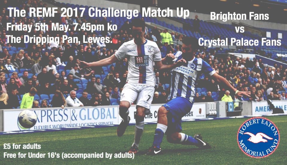 The 2017 Annual Challenge REMF Match Up is now an event on Facebook. Please help spread the word #bhafc #cpfc 

facebook.com/events/3976455…