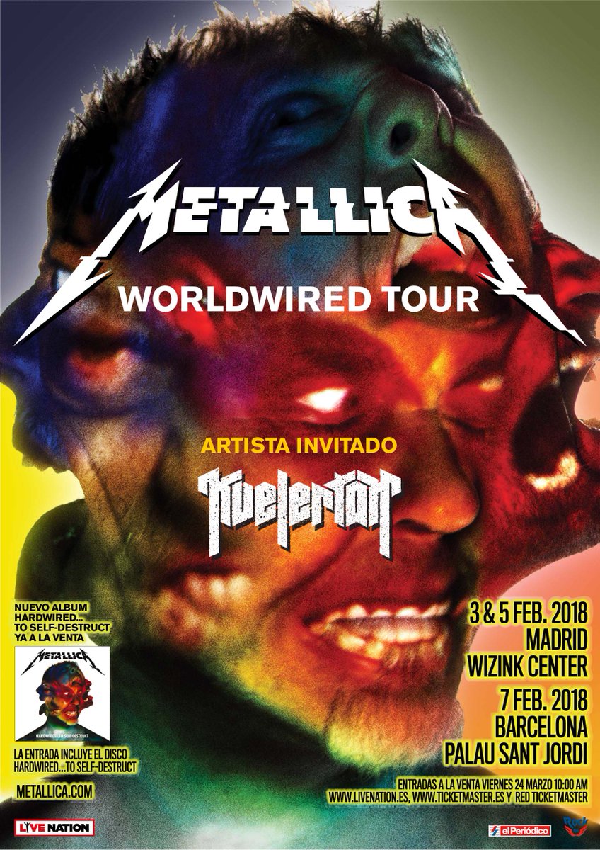 RockFM_ES's tweet photo. BOOOOOMBAZO | @Metallica en concierto. 2018: 3y 5 feb @WiZinkCenter 7 feb @PalauSantJordi #MetallicaEspaña.+ INFO https://t.co/q3C1LYG9GV https://t.co/6y5fexcUI3