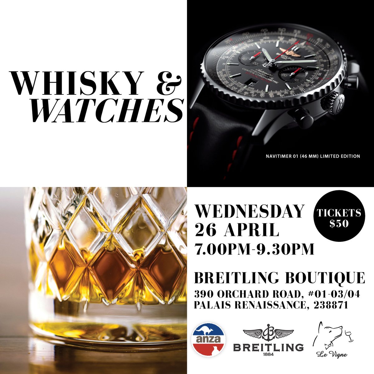anzasg's tweet photo. What's better than @Breitling watches &amp; fine #whisky? Get your tickets to #anzasg's Whisky &amp; Watches, on 26 April: https://t.co/eJC8CDnifX https://t.co/r0UFqNXnUh