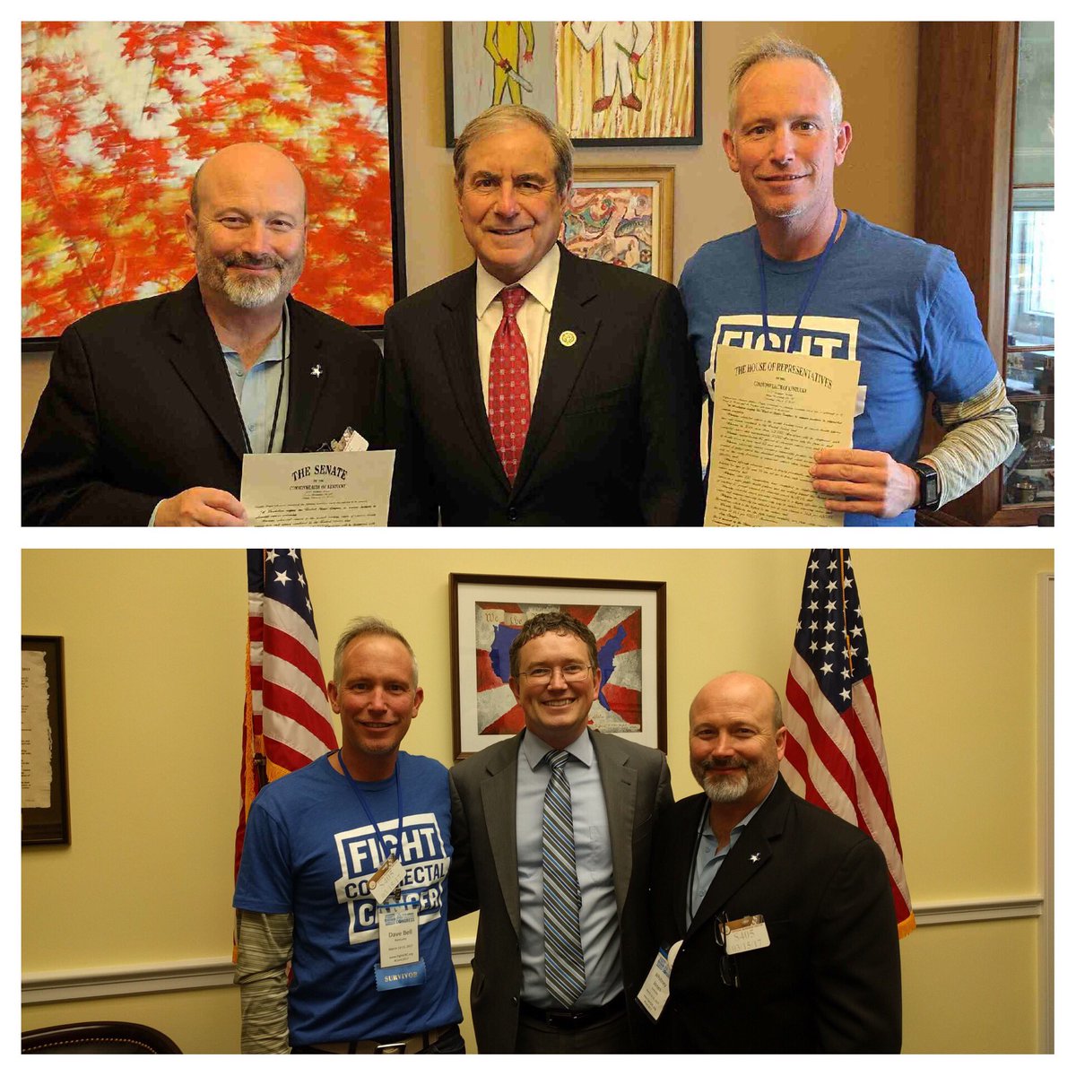 ColonCancerPrev's tweet photo. Dave and Dr. Jones met with @RepThomasMassie & @RepJohnYarmuth re: #HB1017 for #colorectalcancer screening. Hard at work at the #ConC2017! https://t.co/jrUUUMccDq