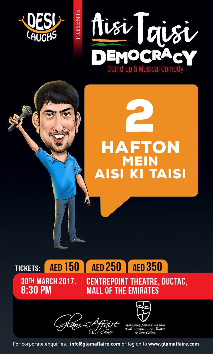 GlamAffaire's tweet photo. 2 Hafton mein @AisiTaisiDemo in Dubai on 30th Mar,Dont Miss it. 
Grab your tickets now at https://t.co/MPeU5O5mkq &amp; https://t.co/oxAEgvrzYg https://t.co/ZbJOYEYIUM