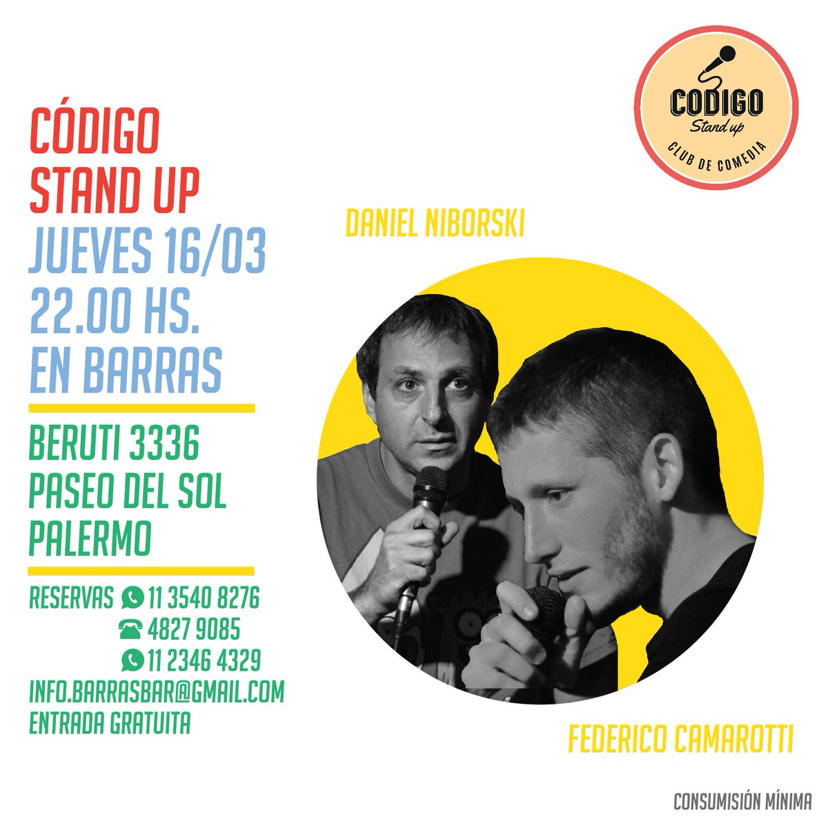 CatsSlapToken's tweet photo. hoy 22hs en #CODIGOSTANDUP @fedecamarotti y @DaniNiborski beruti 3336, Paseo del Sol Palermo. ENTRADA GRATUITA! @comicosdepie https://t.co/8SIbQwkICA
