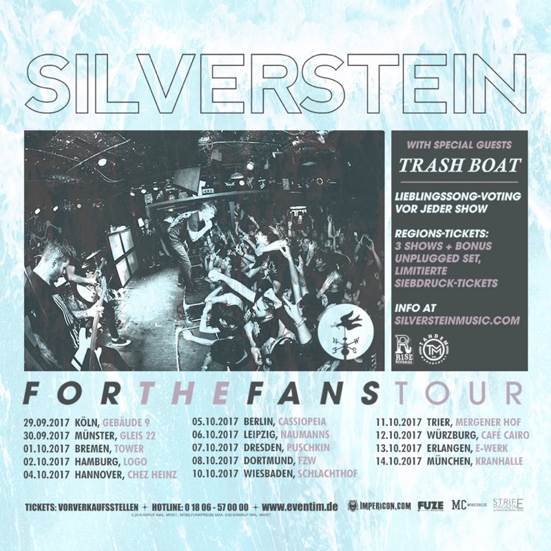 tndmmgmt's tweet photo. TOUR: @silverstein will be heading to Europe this fall with support from @trashboatuk - https://t.co/CqWbOKhzWx https://t.co/4pr060mbIR