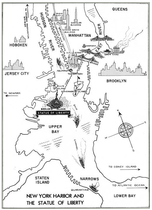 ellis island statue of liberty map