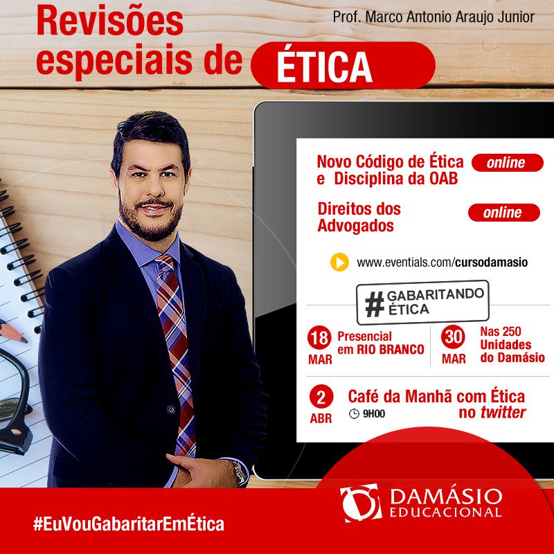 cursodamasio's tweet image. Vai ser animmmmaalll #RevisõesEspeciaisDeÉtica com o @profmarcoant 
&amp;gt;&amp;gt; Confira nossa agenda e #VamosGabaritar.