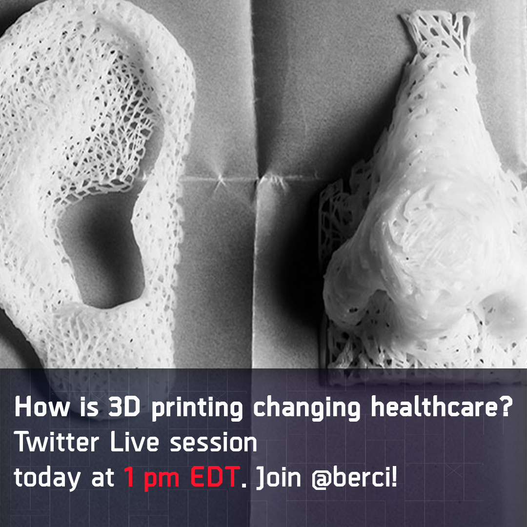 Berci's tweet photo. How is #3Dprinting changing healthcare? Let's talk about that in Twitter live today at 1 pm EDT. Join me! #digitalhealth https://t.co/1GdiCv1YMm