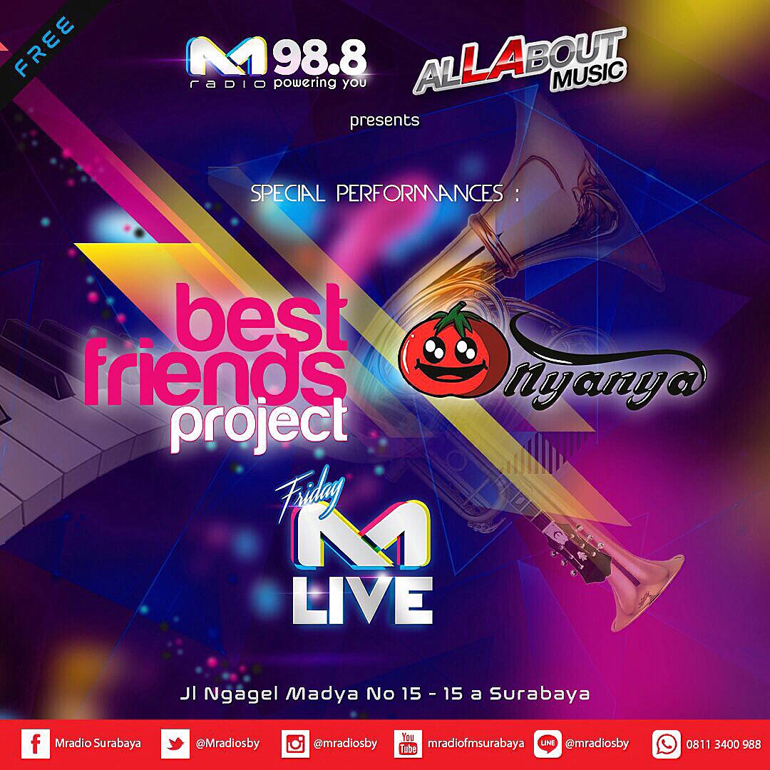Jumat besok ke <a href="/mradiosby/">M Radio Powering You</a> Jl. Ngagel Madya No. 15 yuk! Nyanya perform jam 7 malam, acaranya GRATIS loo 🙏🏻🙏🏻