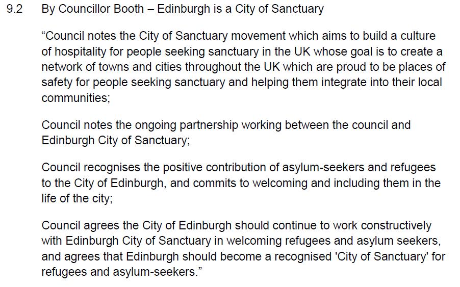 CllrChasBooth's tweet photo. My motion today calling for #edincouncil to become recognised city of sanctuary for refugees &amp; asylum seekers. #RefugeesWelcome #edinwebcast https://t.co/Ck6m3XkrPx
