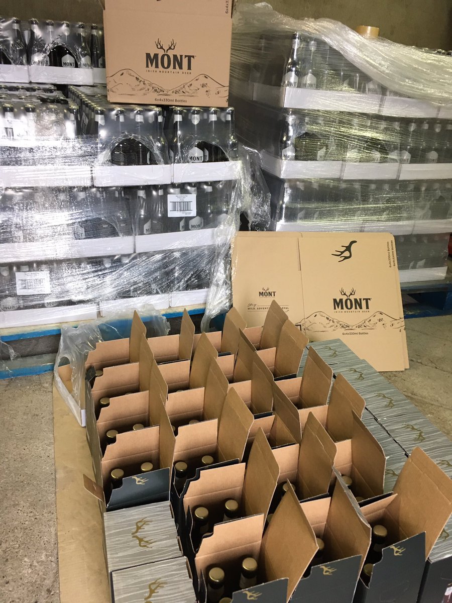 ManorBrewingCo's tweet photo. Packaging day! Our new @MontBeerIE #IrishMountainBeer packaging released in time for #StPatricksDay deliveries #4pack #nomoreshrinkwrap https://t.co/z0HVZKGbAR