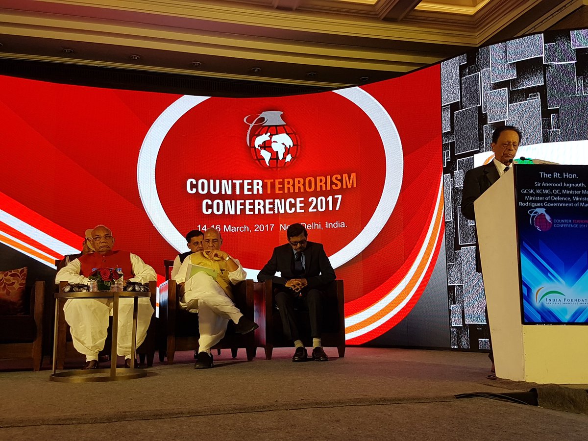 Rt Hon Anerood Jugnauth, Ex Pres n PM Mauritius at CTC 2017 concluding session along with Sh Rajnath Singh, MHA n K Solanki, Gov, Haryana