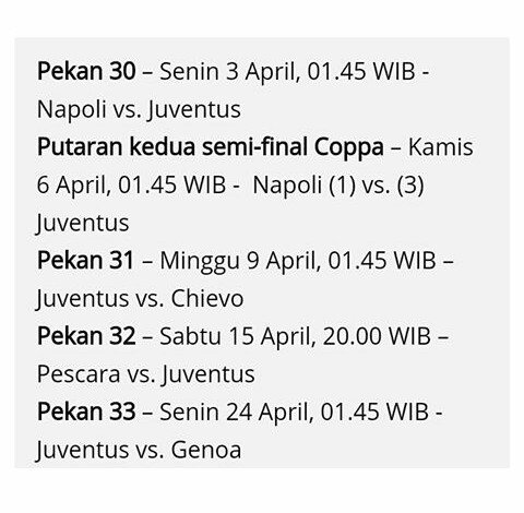 JCI_Solo's tweet photo. Jadwal Juventus di bulan April
#copaItaly
#seriea https://t.co/EearRQ85mh