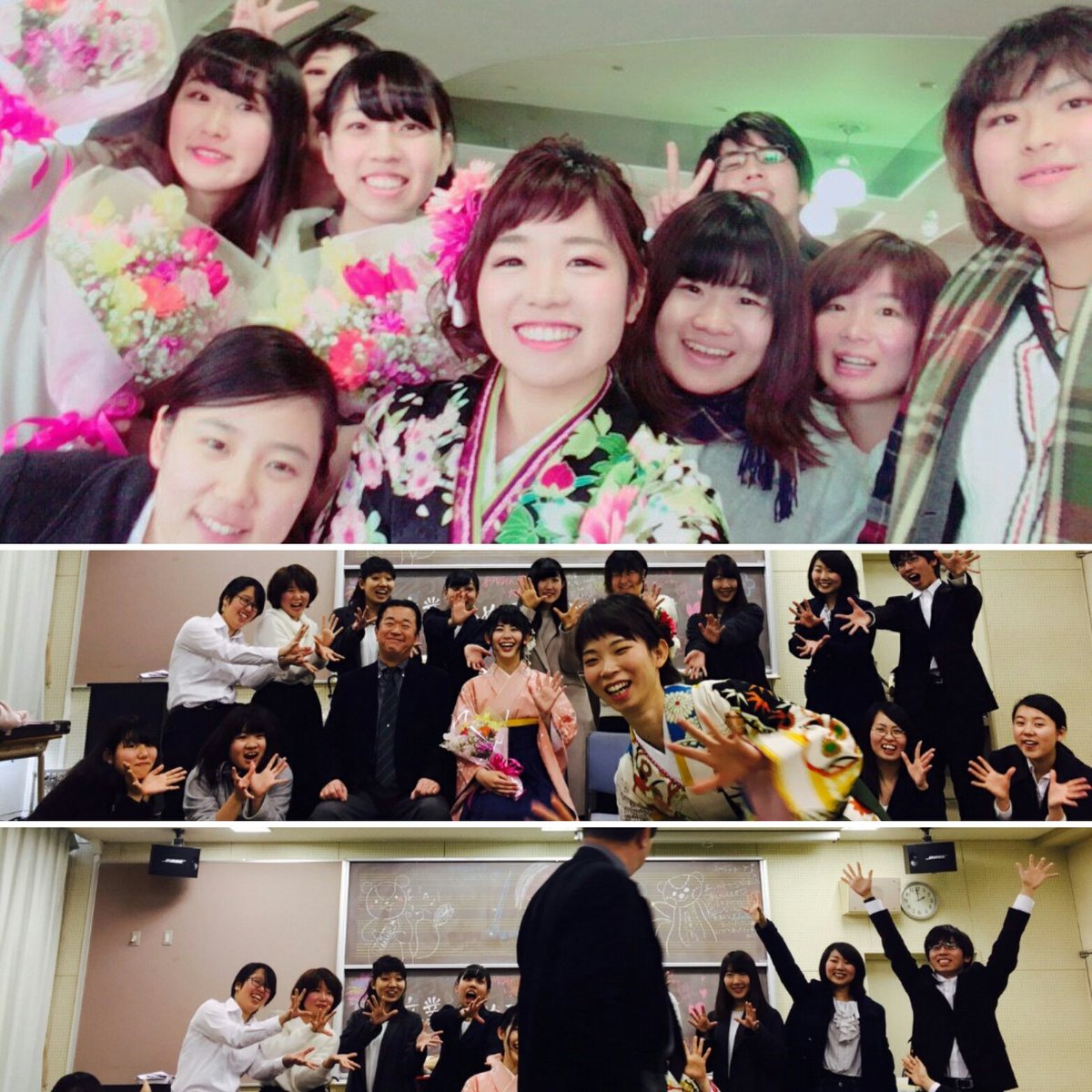 【卒業式】（昨日）
先輩方！ご卒業おめでとうございます🌸
綺麗な振袖と共に📷✨
式ではカノン、学歌式歌を演奏しました