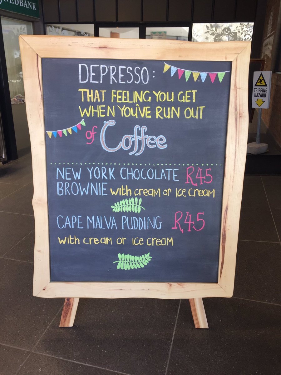 Depresso: That feeling you get when you've run out of coffee☕️ Our latest specials are out on our specials boards☺️