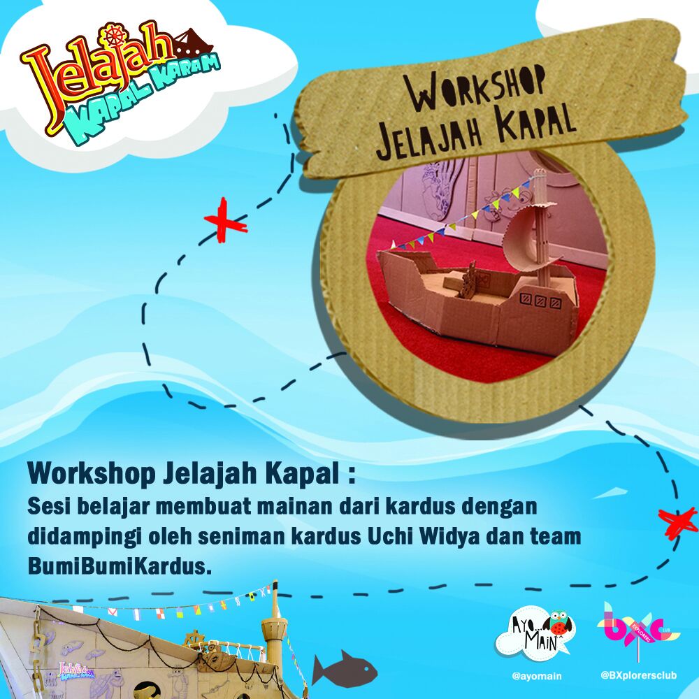 AyomainID's tweet photo. Selain itu, anak-anak juga dapat mengikuti workshop membuat mainan dari kardus bersama Uchi Widya &amp; Bumibumikardus #JelajahKapalKaram https://t.co/ZlV2andc2P