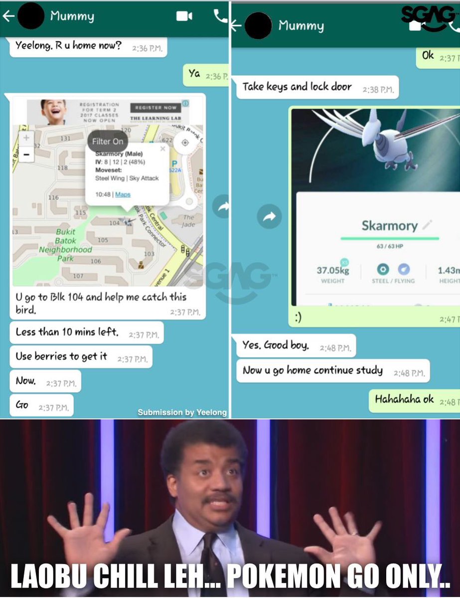 SGAG_SG's tweet photo. When your mother is still super on about playing pokemon go...  lololol https://t.co/EuqcET020m