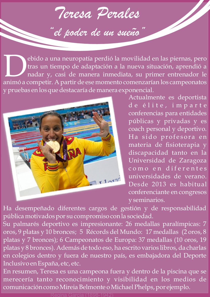 Eu_CarrasPez's tweet photo. Hoy presentamos a Teresa Perales, toda una campeona dentro y fuera de la piscina #MujeresDeNuestraHistoria https://t.co/0gjtD4Fos5
