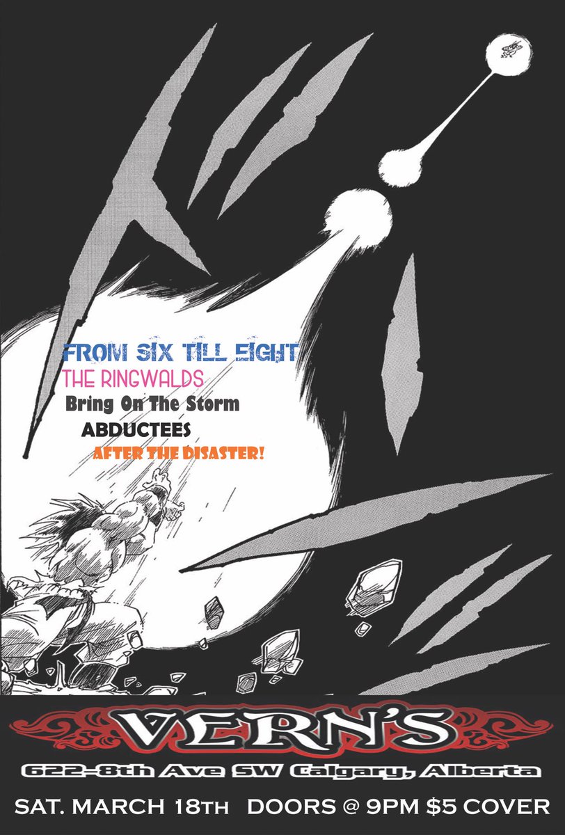After The Disaster! (@atd_yycpunks) on Twitter photo This Saturday! Mar 18th,5 Bands for $5 Come hang with us,abductees,bring on the storm,the ringwalds & from 6 till 8
m.facebook.com/events/2566231… This Saturday! Mar 18th,5 Bands for $5 Come hang with us,abductees,bring on the storm,the ringwalds & from 6 till 8
m.facebook.com/events/2566231…