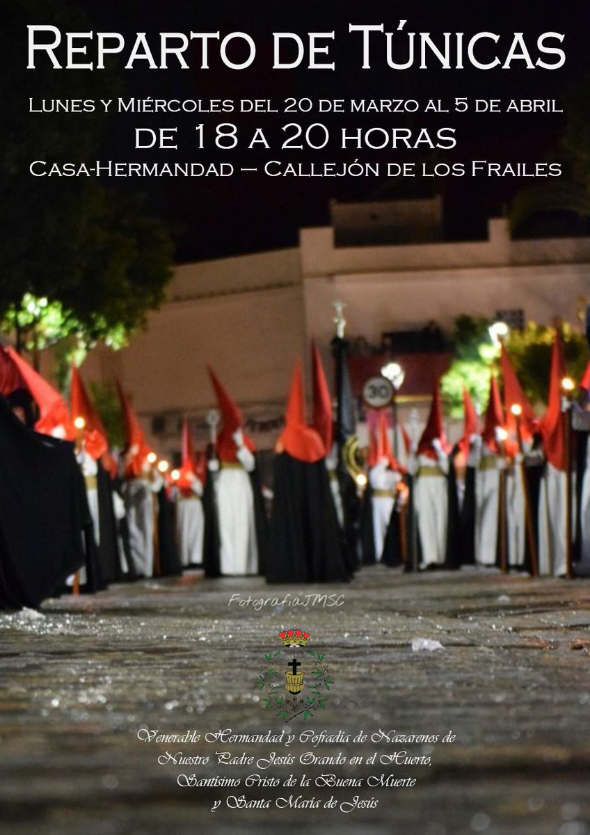OracionLebrija's tweet photo. Este lunes comienza el plazo para el reparto de túnicas que la Hermandad tiene en régimen de alquiler. De 18 a 20 horas en la casa-hdad. https://t.co/3BEwj7PotC