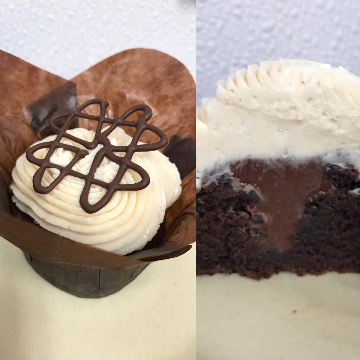 BelfreKitchen's tweet photo. Irish Cream Cupcakes with Chocolate Ganache Filling. Perfect with your morning cup of coffee. Stop by our café and try one. #treatyoself https://t.co/cDJ0MtVgqo