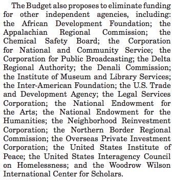 Wow, this list of things Trump wants to eliminate entirely