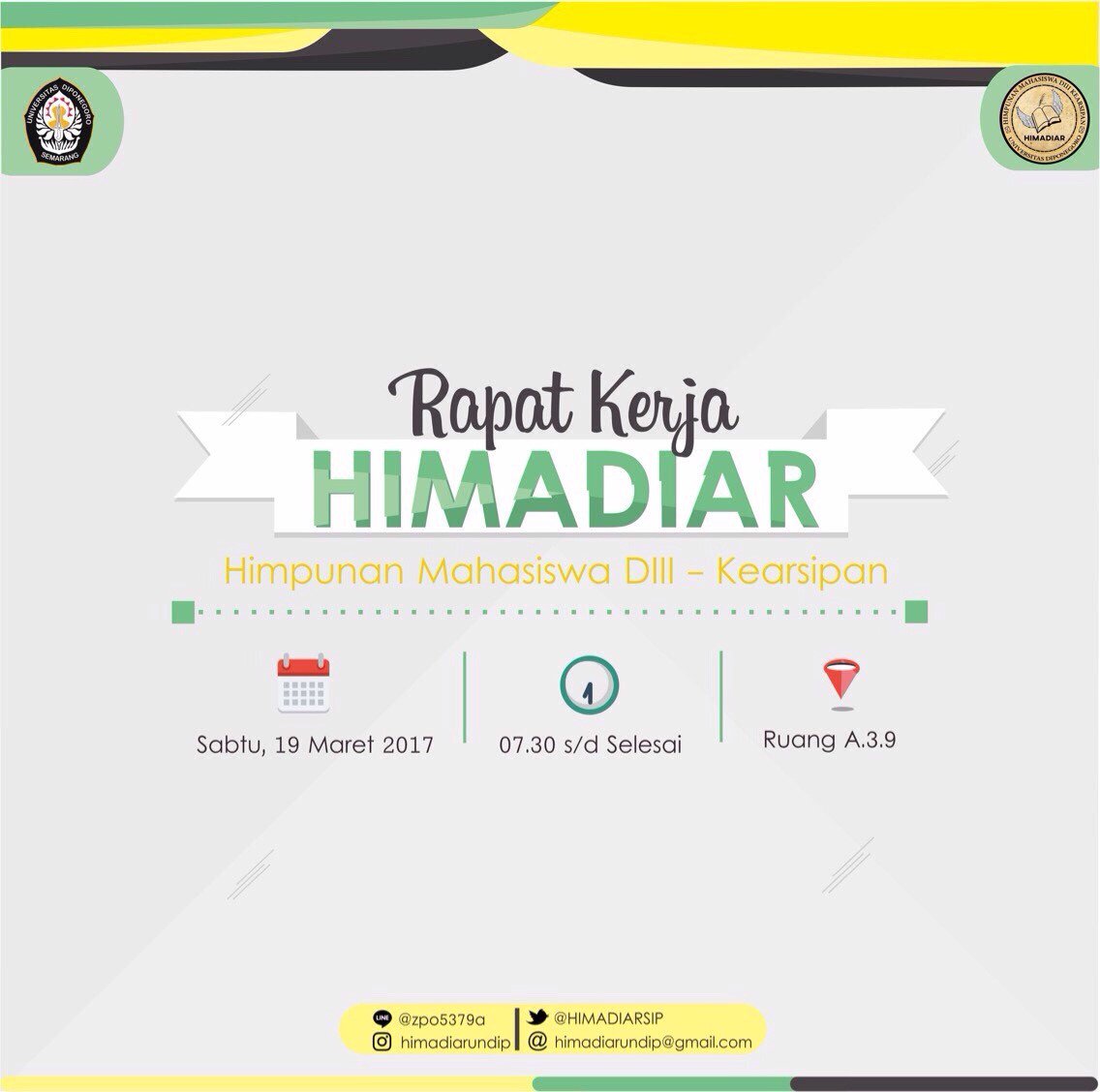 [ RAKER HIMADIAR 2017 ]
Selamat malam Archive !!!
Himpunan mahasiswa D3 Kearsipan akan melaksanakan rapat kerja.
#KearsipanUndip