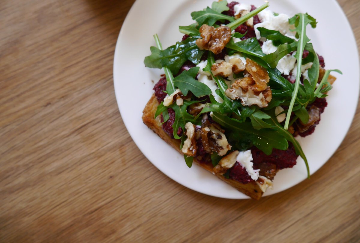 We've paired up with @KarmaCans to bring you a beetroot, crumbled goat's cheese, rocket + candied walnut #crumpetcollaboration - MARCH only