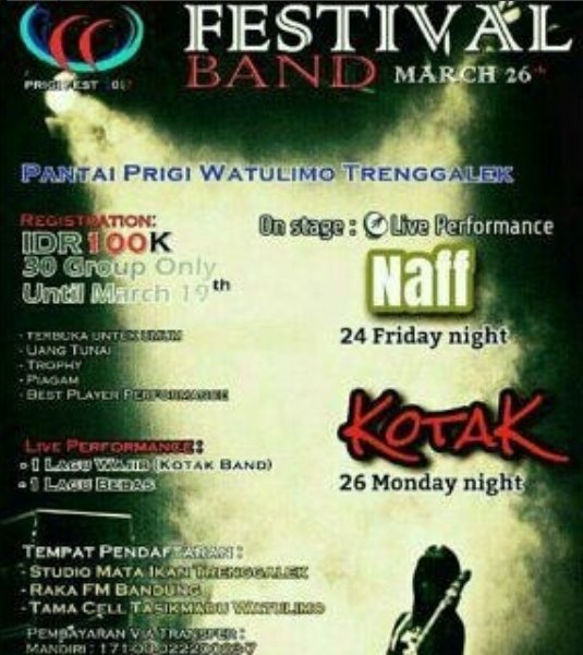 KOTAK di Trenggalek lokasi pantai Prigi Watu limo Trenggalek. Untuk info HTM masih belum jelas. Kabar menyusul.
cc <a href="/kotakband_/">Official KOTAK</a> @davidrianzi