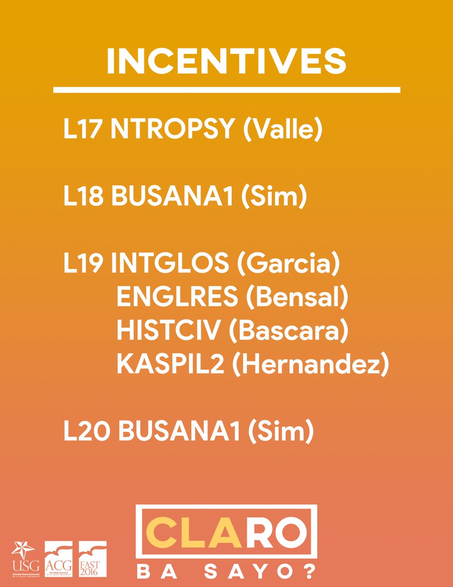 DLSUFAST2016's tweet photo. #FAST2016
CLAss is in session! Take a look at the schedule for your course's respective time slot and classroom!
#CLAroBaSayo https://t.co/GrP1XqjrvP