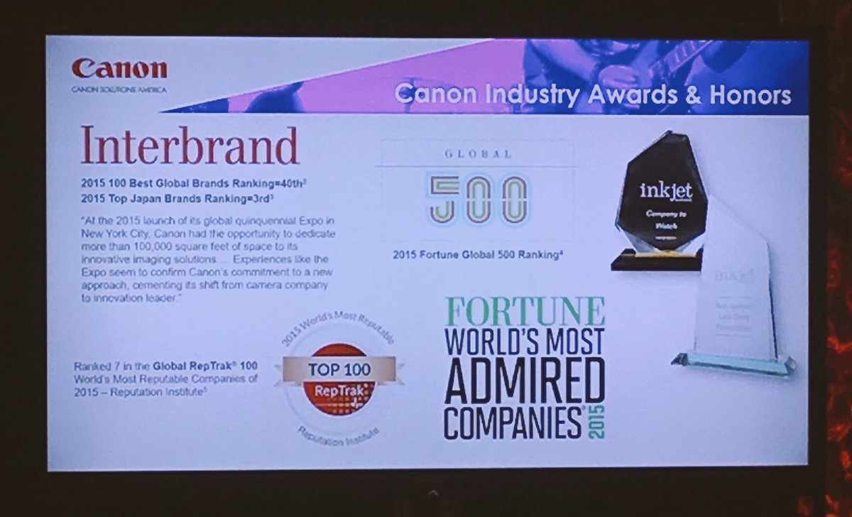 TonyaPowers1776's tweet photo. Just a few industry awards @Canon_Solutions has received, including 'Company to Watch' at @inkjetsummit the last 3 of 4 years #PrintCanon https://t.co/23UhMAdPto