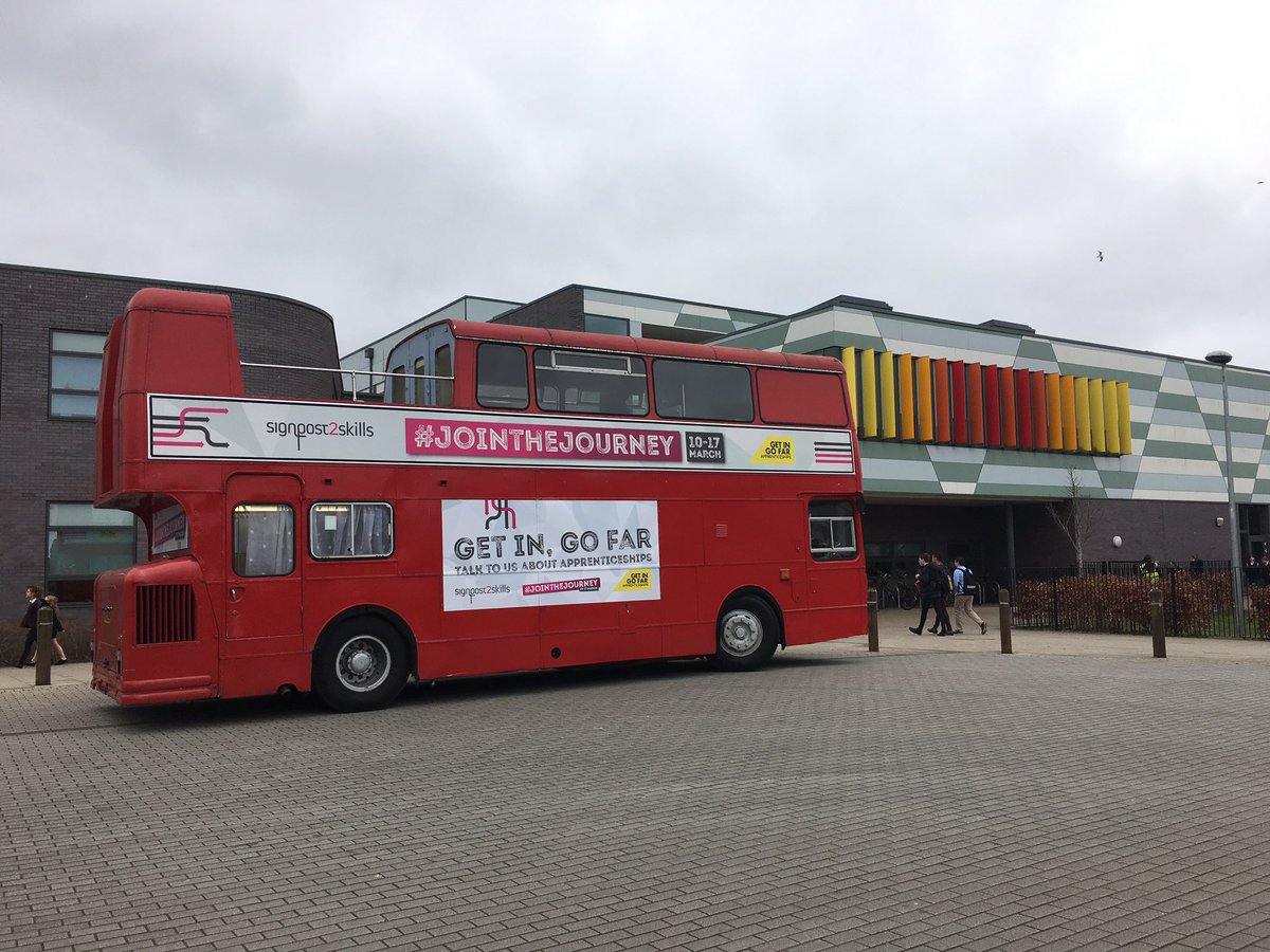 Spoke to some great students a Thomas Clarke School Wisbech this morning Apprenticeship bus now at Neale Wade School #JoinTheJourney