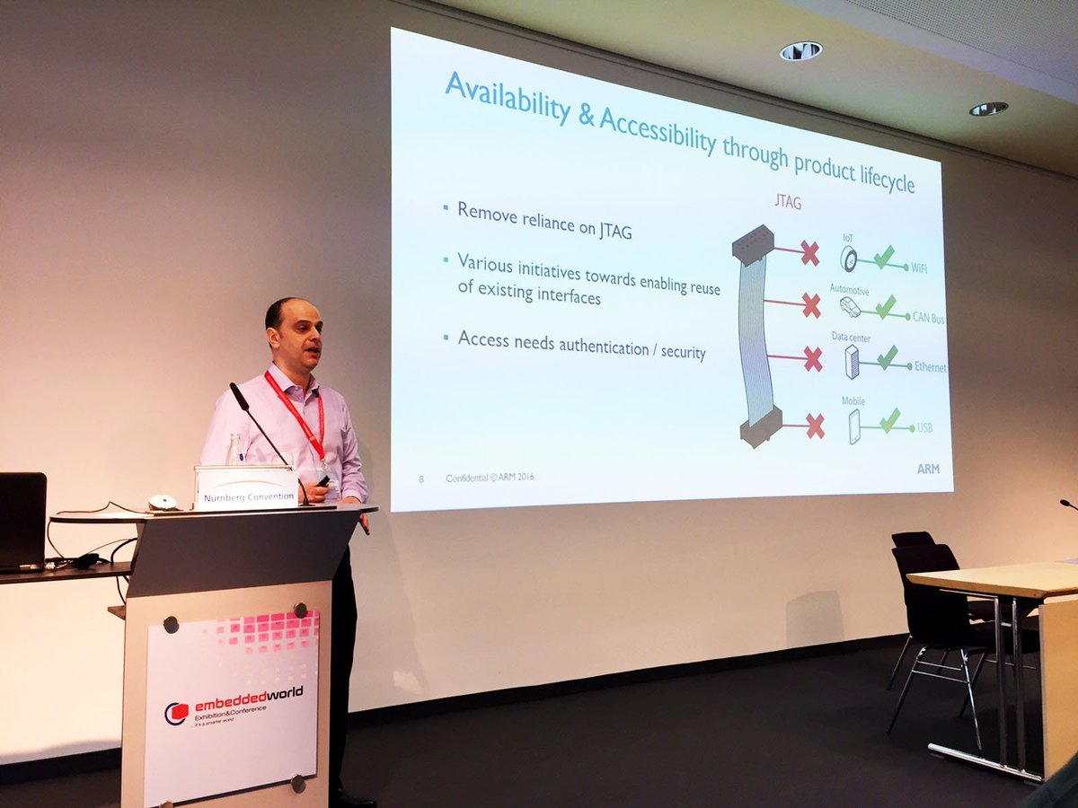 Arm's tweet photo. Antonio Russo describes the limitations of #debug #EW17! Learn more about newly-announced SoC-600 here >> https://t.co/DiXt6XjUhi https://t.co/pSQGo7hRU2