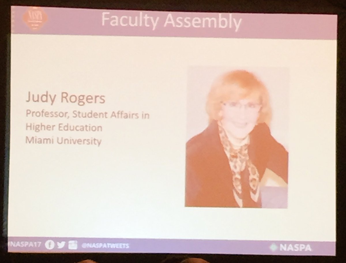 drdavidperezii's tweet image. Thanks NASPA Faculty Assembly for acknowledging retirement of my colleague, Dr. Judy Rogers, at #NASPA17. @MiamiSAHE @MiamiEDL @MiamiOHehs