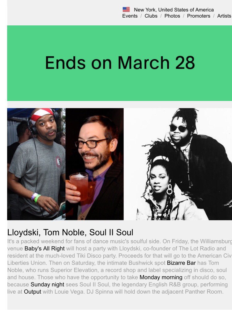 Thanks <a href="/residentadvisor/">Resident Advisor</a> for featuring our party with <a href="/BabysAllRight/">Baby's All Right</a> in the weekly update!