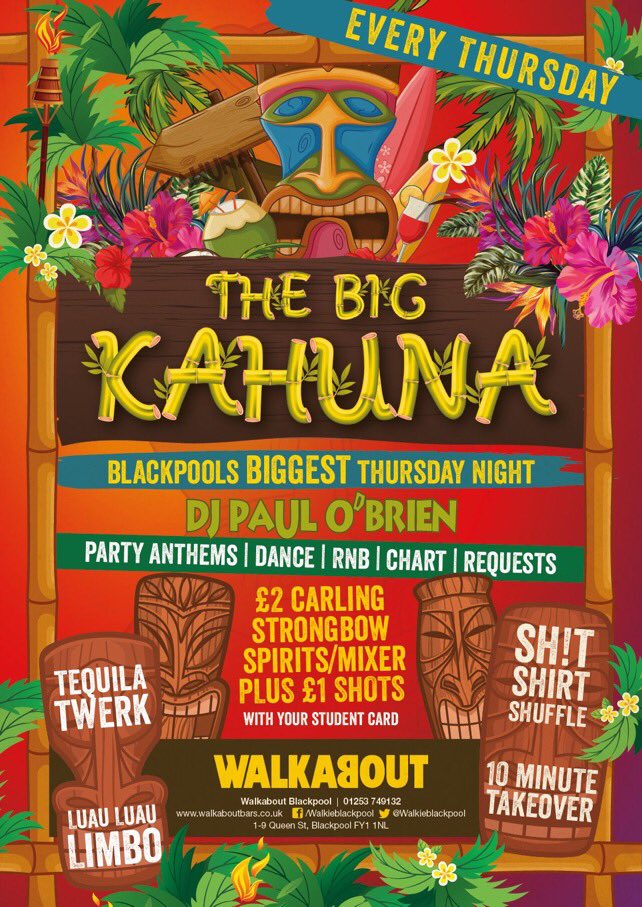 WalkieBlackpool's tweet photo. Tonight the #bigkahuna with @djpaulobrien £1.50 drinks loads of giveaways and more https://t.co/2hCu2yOyvw