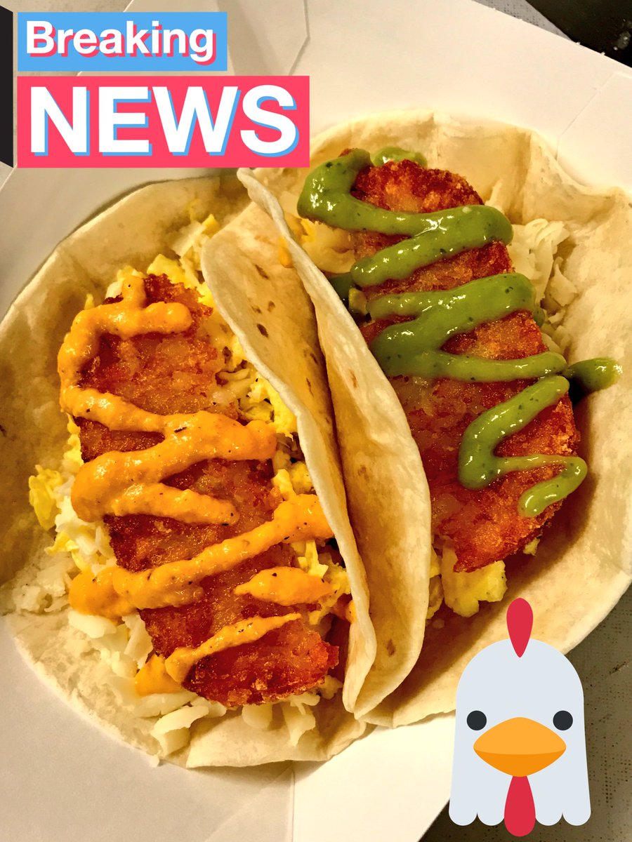 CraveTheBird's tweet photo. Breaking News!! Our potato, egg and cheese breakfast taco has half a hash brown on it. Yeees, hash brown on a taco! Yummy!! Swing by 7-11 am https://t.co/dqcmLJcX9W