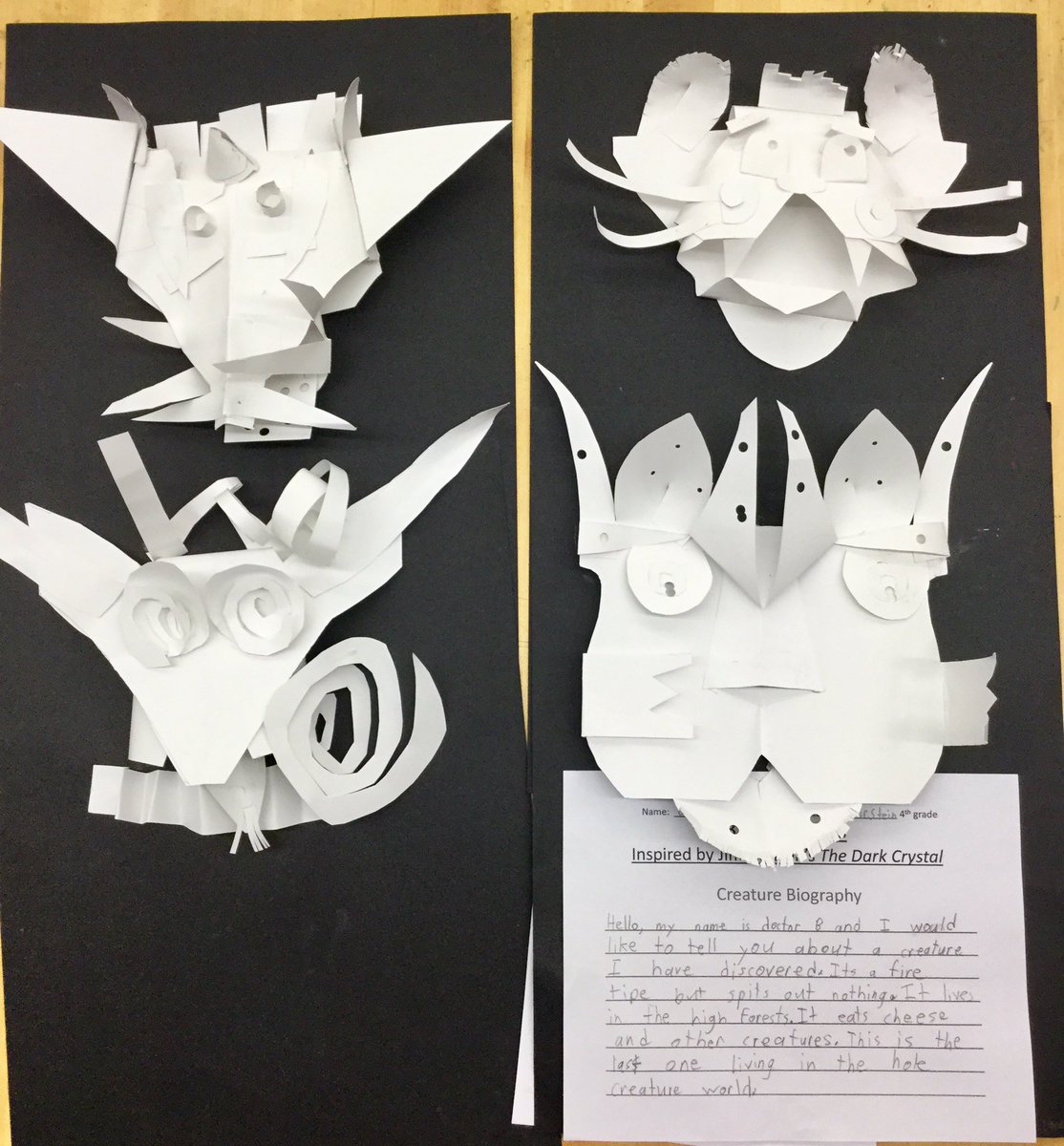 4th graders reflecting... @PleasantLakeEl @WalledLkSchools #gargoyles #papermanipulation