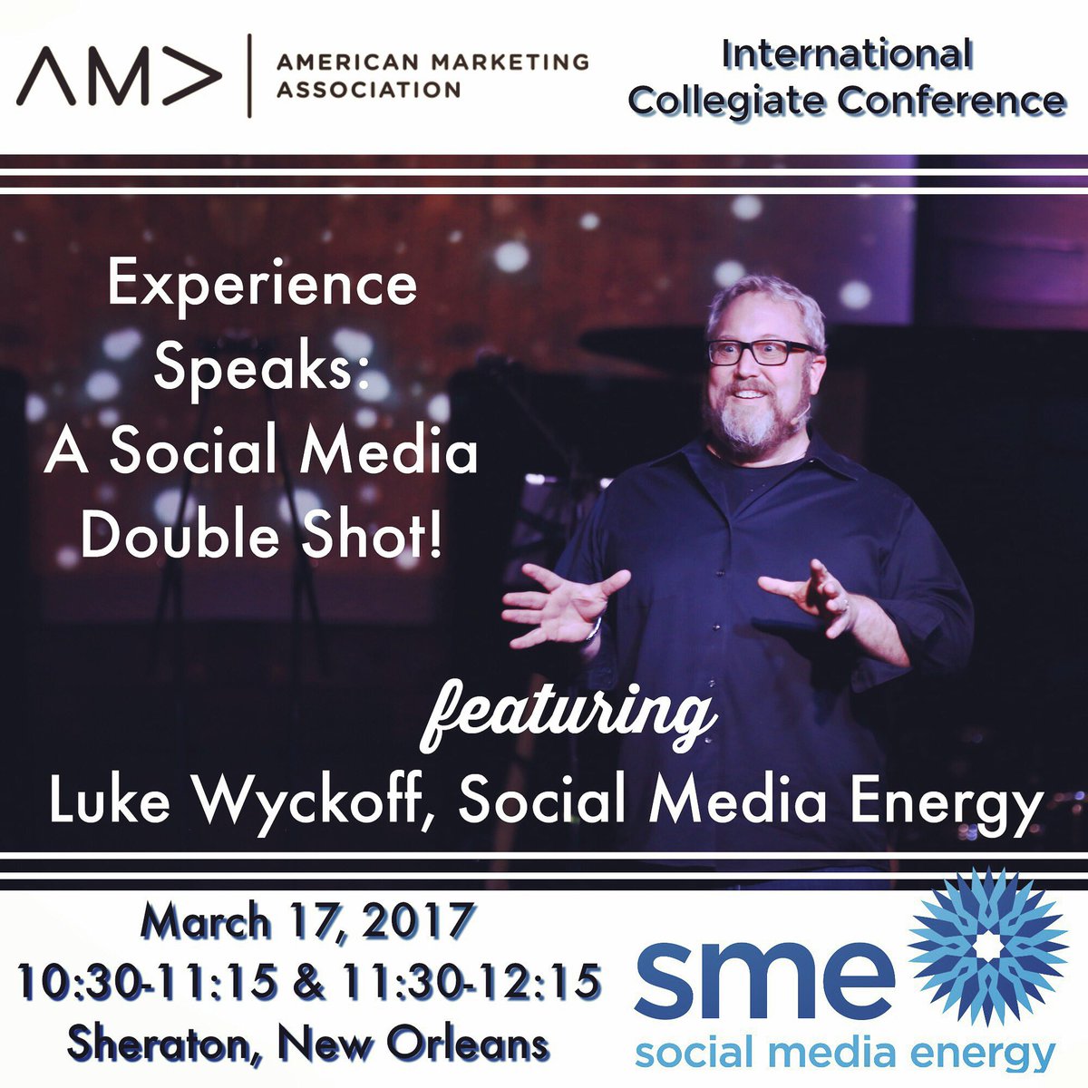 LukeWyckoff's tweet photo. LIVE tomorrow! @AMAFerris @AMA_Collegiate @ColoradoAMA #ama #ama_collegiate #neworleans #socialmedia #wyckoff #speaking #amaROCKS #wow https://t.co/67H1Vd8Mf9