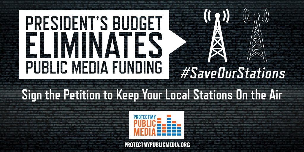 MyPublicMedia's tweet photo. BREAKING: #pubmedia defunded in the #skinnybudget. Act now to #SaveOurStations: https://t.co/cr3brQSELc https://t.co/Q14pPyYTq9