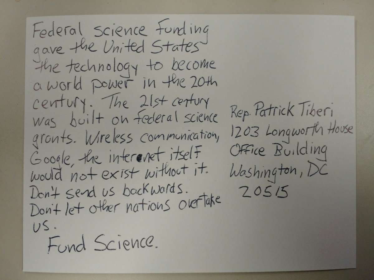 PostcardsToPat's tweet photo. Our adversaries are funding science &amp; research. Don't let us fall behind. @PatTiberi Don't politicize science. #postcards2tiberi https://t.co/V9Hr9UUYiu
