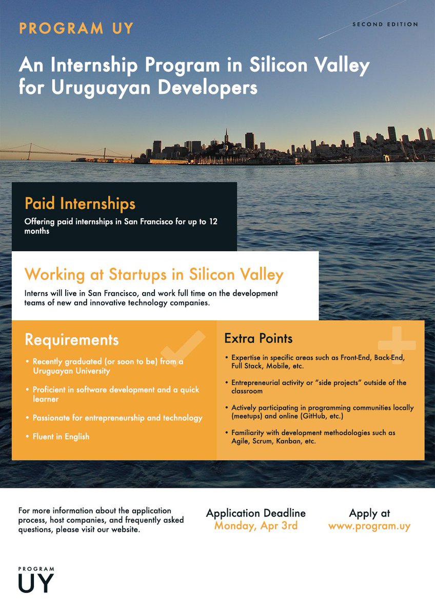 ProgramUY's tweet image. Interested in an internship with a startup in Silicon Valley? Apply before Apr 3rd