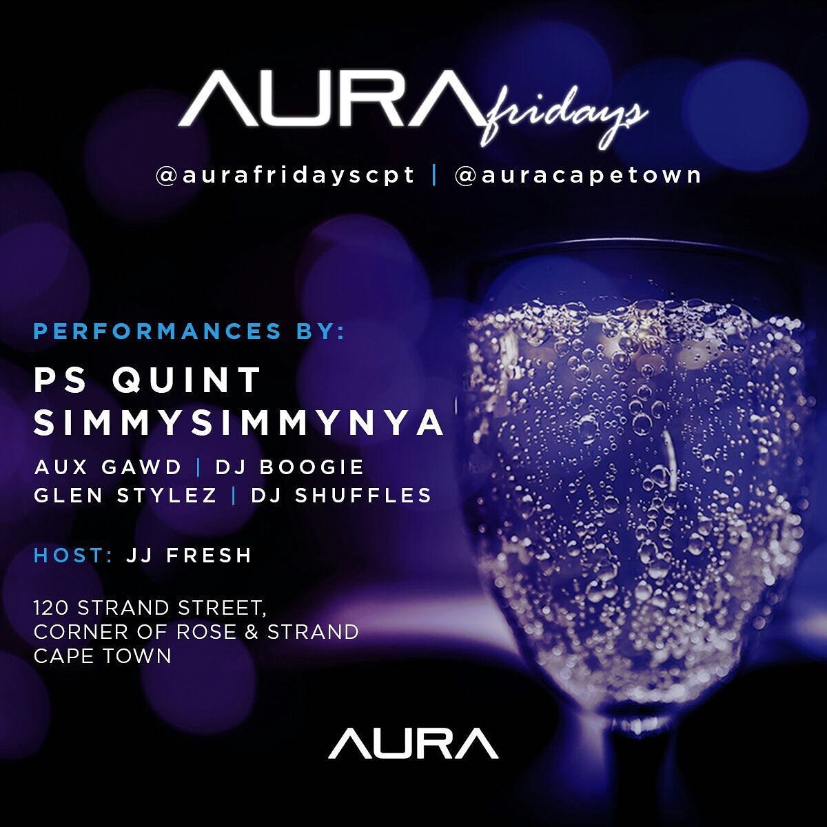 AuraFridaysCPT's tweet photo. Come join us this Friday.
Performances by @SimmySimmyNya &amp; @Psquintmusic.
Doors open at 10pm.
Guestlist closes at 11pm
#AuraFridays https://t.co/FYfExdHEap
