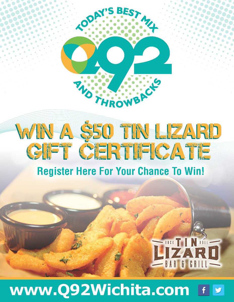 Q92Wichita's tweet photo. @AyalaForever will be LIVE this FRI at @kansas_star Tin Lizard Bar &amp; Grill 🎲🍔🎲🍹 Starting at 7:30 enter 2win Tin Lizard $50 certificate 💲🎰💲🎰 https://t.co/EEXiGzo9R5