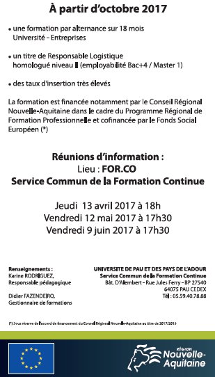 FORCOuppa's tweet image. Et si vous deveniez Responsable en Logistique et Transport ?
+ d'infos le 13 avril prochain à Pau !
#DURLT #UPPA #Logistique #Transport