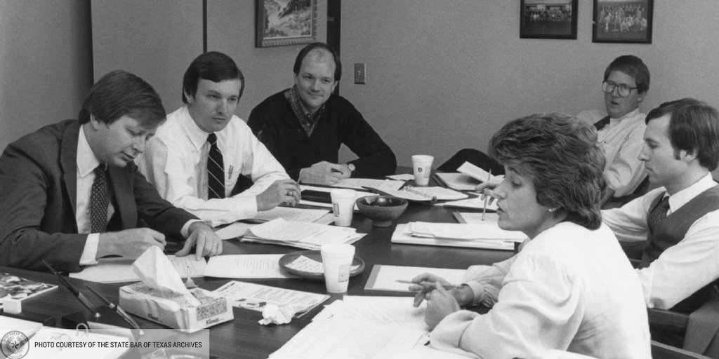 statebaroftexas's tweet photo. From our archives: Beryl "Berry" Crowley, the first woman @TexYoungLawyers president, leads a meeting in 1984. #TBT #WomensHistoryMonth https://t.co/lYGbfxJrA6