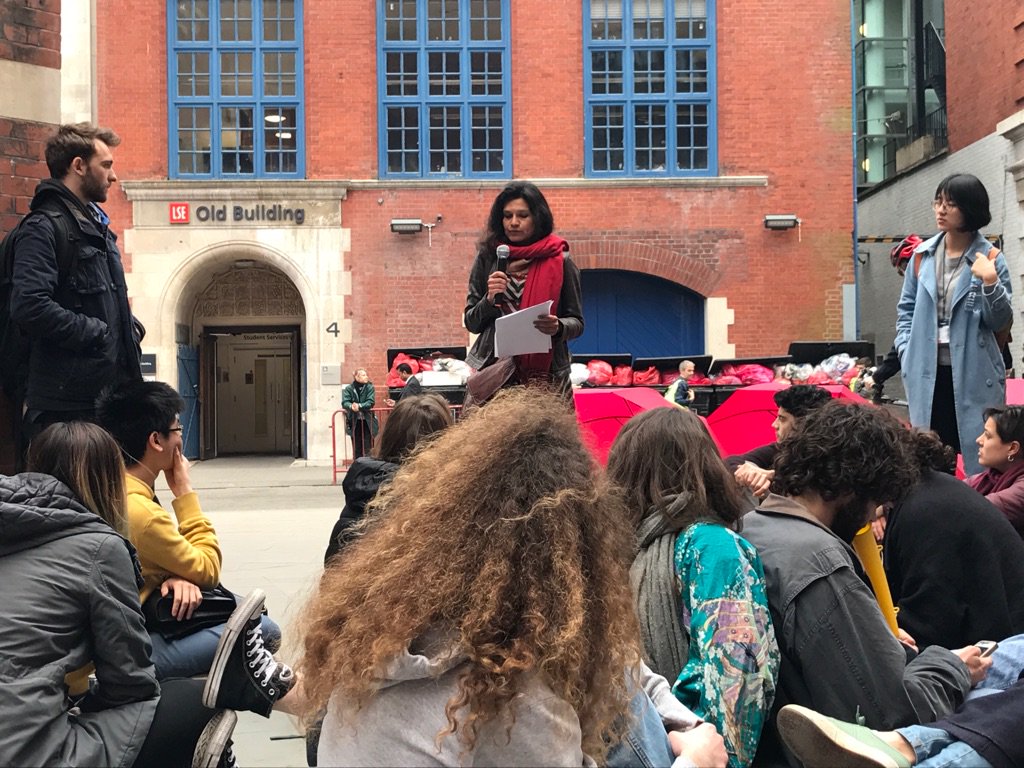 Alpa Shah speaking to the Cleaner's Strike and supporters at LSE