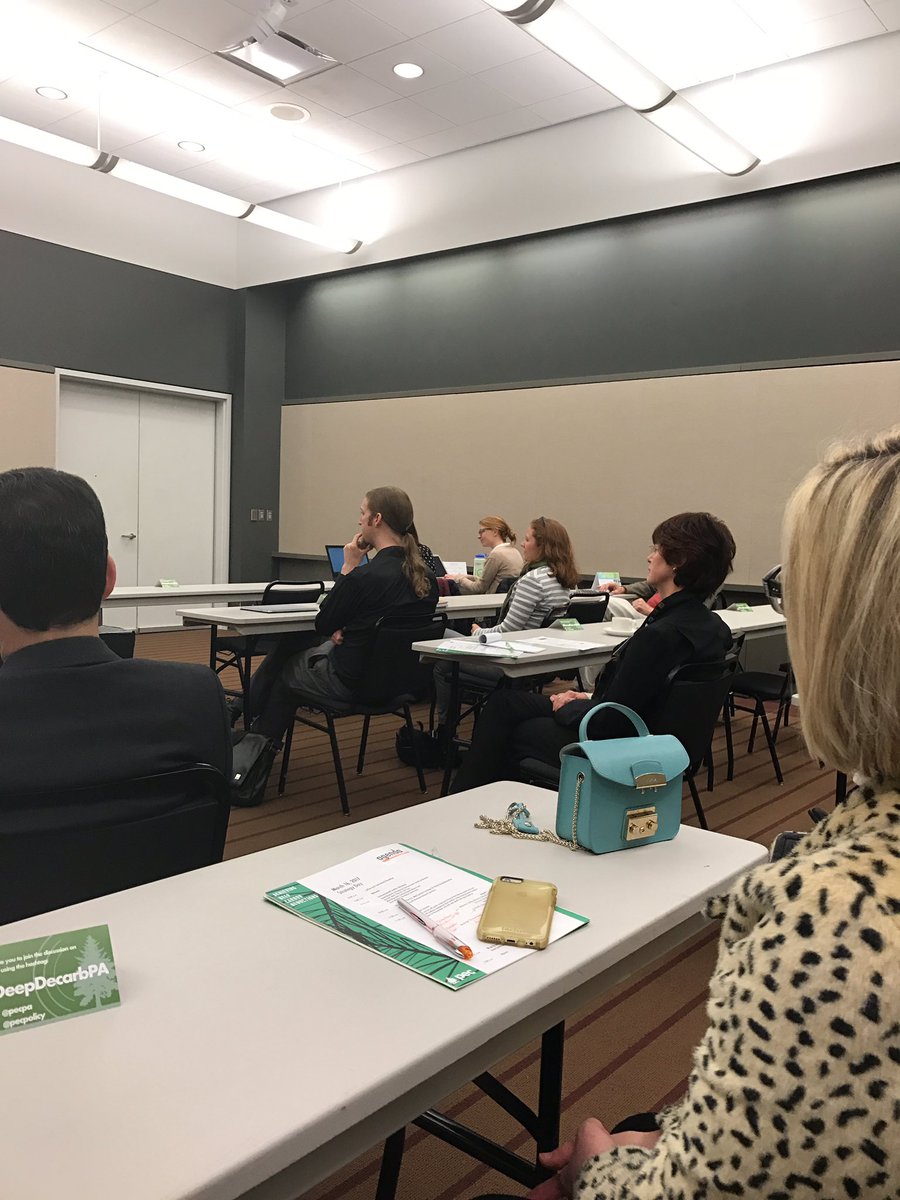 ACurtright's tweet photo. Breakout session @PECPA #DeepDecarbPA dives right in: what are state/regional #deepdecarbonization #policy options (absent fed #carbontax)? https://t.co/PLtZSFKfvT