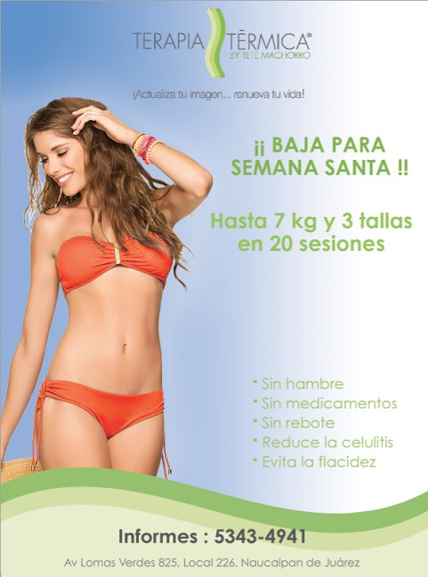 ¿Estás lista para tus vacaciones?

Conoce el sistema de Terapia Termica con el cual bajarás 7 kg en solo 1 mes 👉 goo.gl/oGVBv4